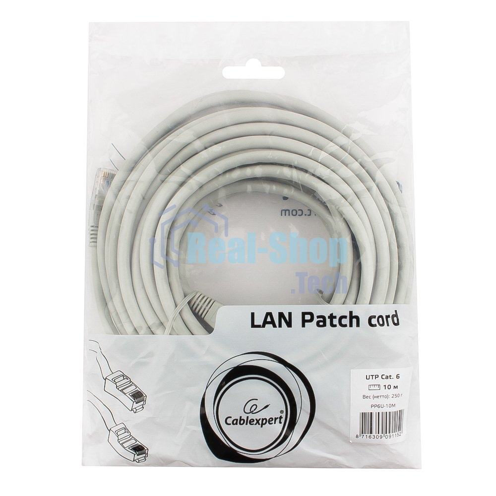 Патч-корд UTP Cablexpert PP6U-10M cat.6, 10м, литой, многожильный, серый