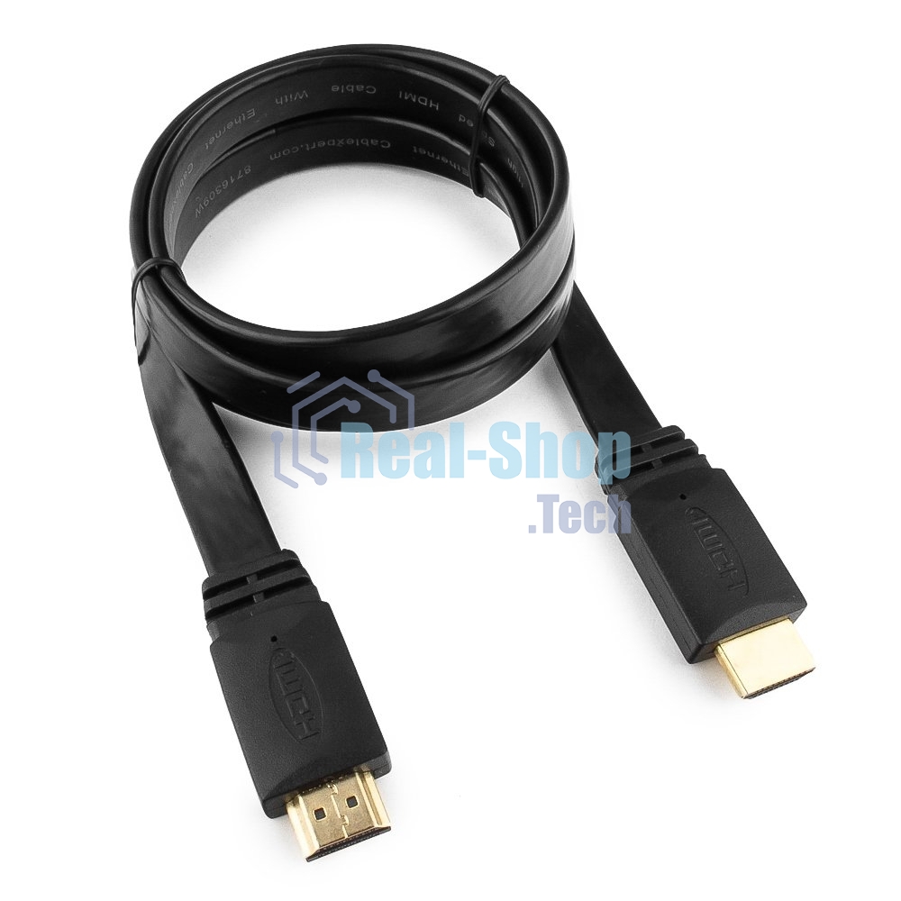 Кабель Cablexpert HDMI CC-HDMI490-15, 19M/19M, v2.0, медь, позол.разъемы, экран, плоский кабель, 1м, черный, пакет