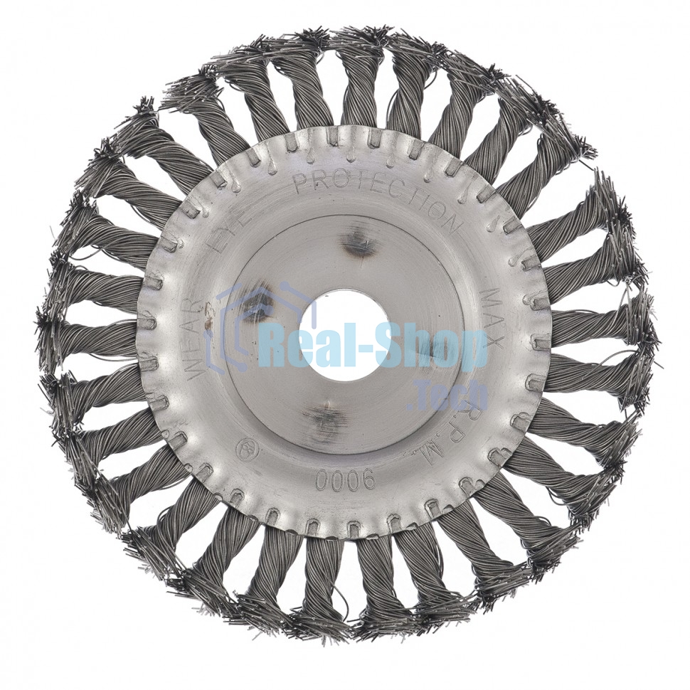 Щетка для УШМ Сибртех 150 мм, посадка 22,2 мм, Плоская, крученая проволока 0,5 мм