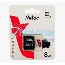 Флеш карта Netac P500 ECO MicroSDHC 8Gb C10 NT02P500ECO-008G-R,, адаптер в комплекте