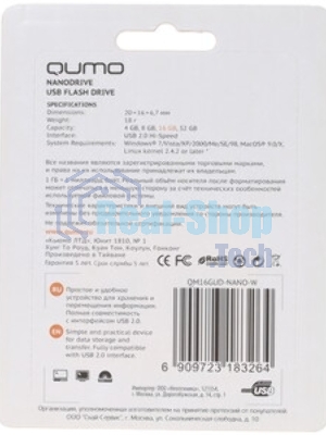 Флешка USB QUMO 16Gb, NANO QM16GUD-NANO-W белый