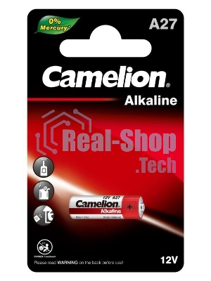 Элемент питания алкалиновый для пультов сигнализаций Camelion LR27A Mercury Free A27-BP1 12В BL-1 (блист.1шт)