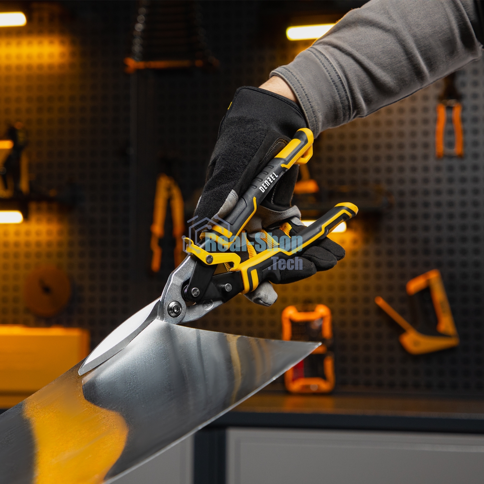 Ножницы по металлу Denzel, 315мм, прямой проходной рез,сталь-CrMo, трехкомп.рук-ки