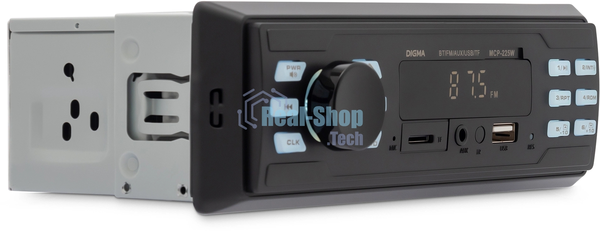Автомагнитола Digma MCP-225W, 1 DIN, Bluetooth, USB Type-A, AUX