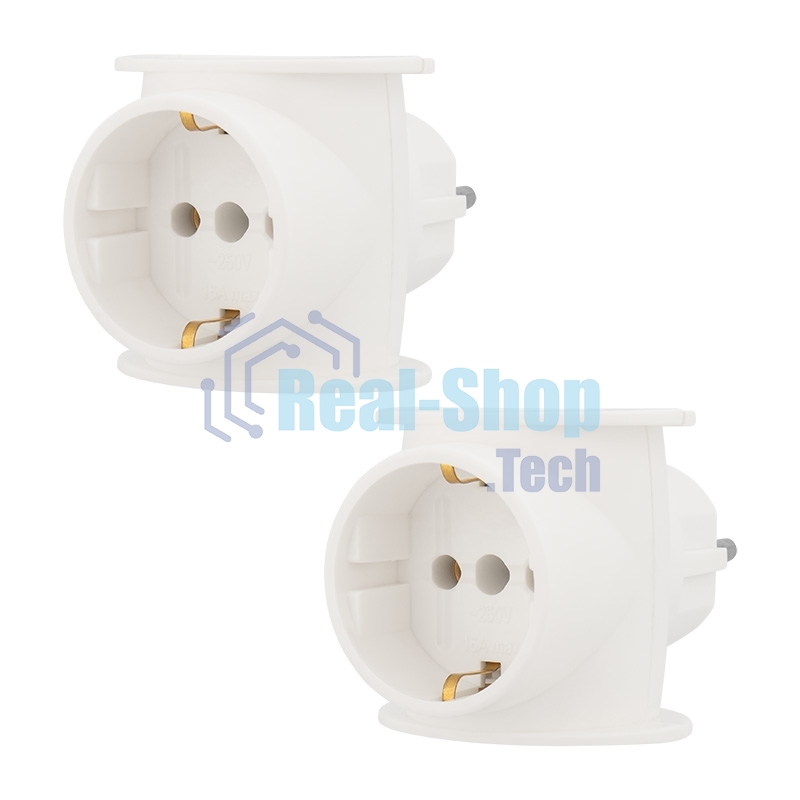 Набор тройников электрических универсальных Rexant 16 А, одно гнездо с заземлением, белый (2 шт./уп.)