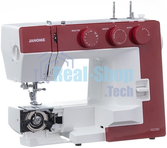 Швейная машина Janome 1522RD 25 операции, петля автомат, верт. челнок, нитевдеватель, мягкий, подарочный набор (шпульки, ножницы, сантиметровая лента, игольница)