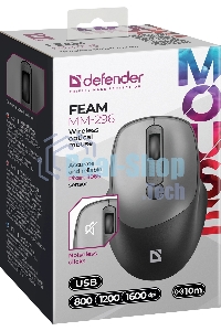 Мышь беспроводная Defender Feam MM-296 черный, 1600 dpi, радиоканал, USB, кнопки - 4