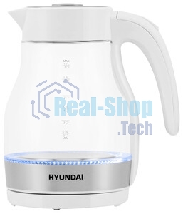 Чайник электрический Hyundai HYK-G3802 1.7 л, 2200 Вт, белый/серебристый (корпус: стекло)