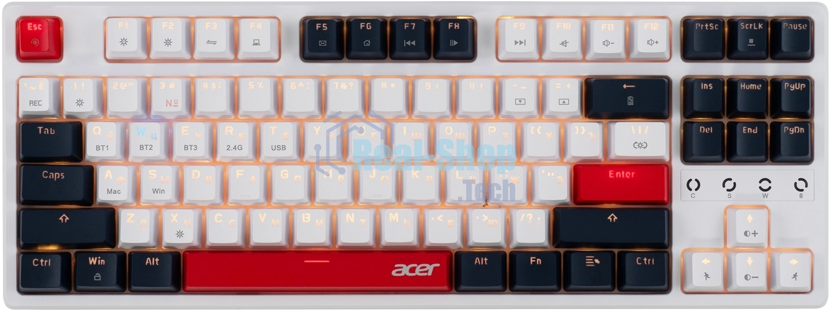 Клавиатура беспроводная Acer OKR302 (ZL.KBDEE.016), USB, Bluetooth/Радиоканал, белый