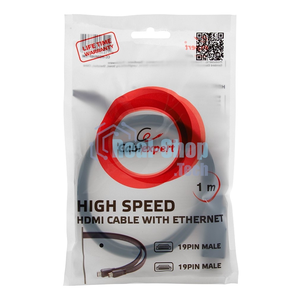 Кабель Cablexpert HDMI CC-HDMI490-15, 19M/19M, v2.0, медь, позол.разъемы, экран, плоский кабель, 1м, черный, пакет