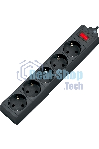 Сетевой фильтр Defender ES, 5.0 м, 5 розеток, черный