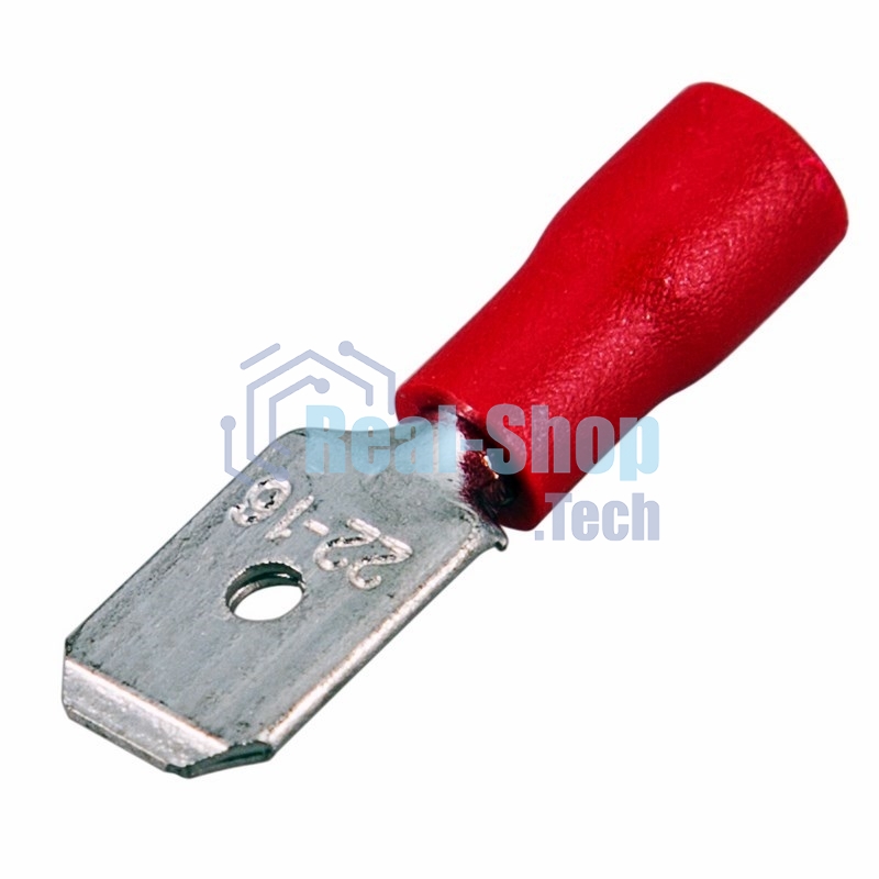 Клемма плоская Rexant, изолированная штекер - 6.3 мм, 0.5-1.5 мм², (РПи-п 1.5-(6.3)/MDD1.25-250), красный, в упак. 10 шт.