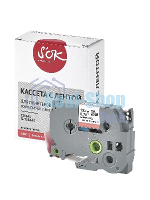 Кассета с лентой S'OK by Sakura Printing TZE445 для Brother, белый на красном, 18мм/8м, наклейка