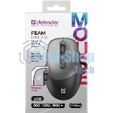 Мышь беспроводная Defender Feam MM-296 черный, 1600 dpi, радиоканал, USB, кнопки - 4