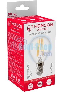 Лампа светодиодная филаментная Thomson TH-B2338 E14, шар, 11Вт, 6500К, белый холодный, 1 шт.