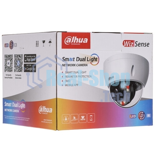 Уличная купольная IP-видеокамера Dahua DH-IPC-HDBW2449EP-S-IL-0280B Smart Dual Light с ИИ 4Мп, 1/2.9” CMOS, объектив 2.8мм, видеоаналитика, ИК до 30м, LED до 30м, IP67, корпус: металл