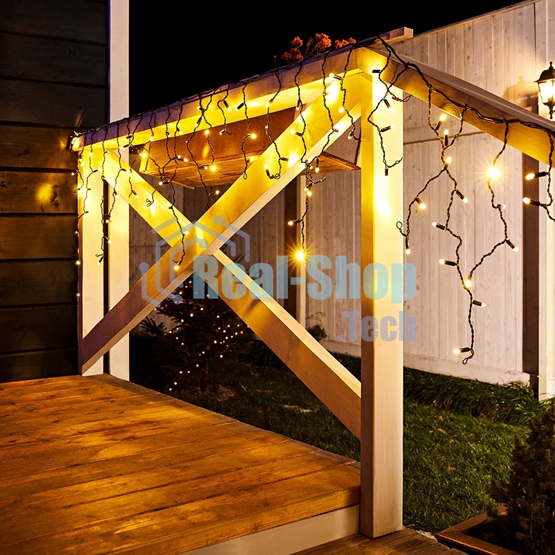 Гирлянда Neon-night Айсикл (бахрома) светодиодный, 2,4 х 0,6 м, черный провод, 230 В, диоды теплый белый, 88 LED