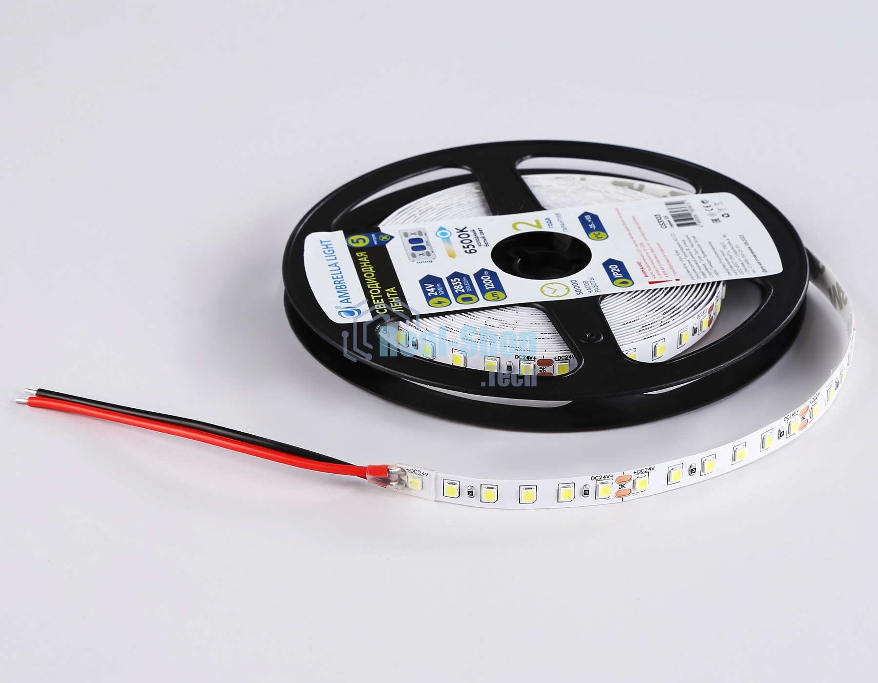 Светодиодная лента Ambrella light GS3103 2835 120Led/ 10W m/ 24V IP20 6500K/ 5000*8*1.2mm (2 конт.)