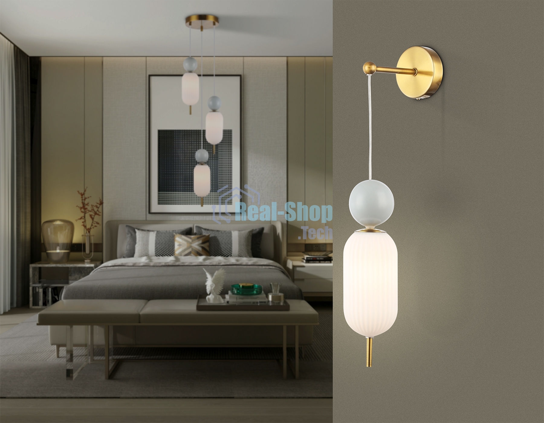 Настенный светильник Ambrella light LH53108 BS/GR/FR латунь/серый/белый матовый G9 max 28W 100*200*570