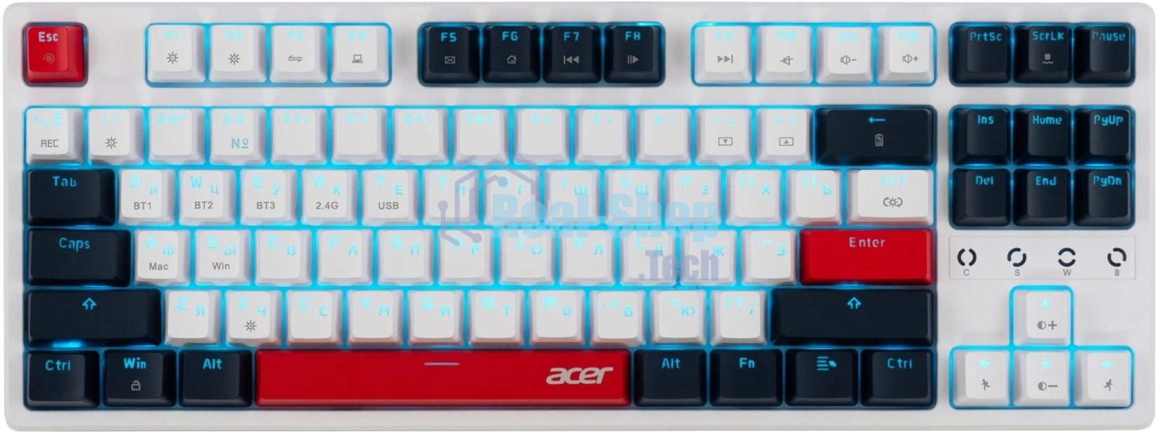 Клавиатура беспроводная Acer OKR302 (ZL.KBDEE.016), USB, Bluetooth/Радиоканал, белый