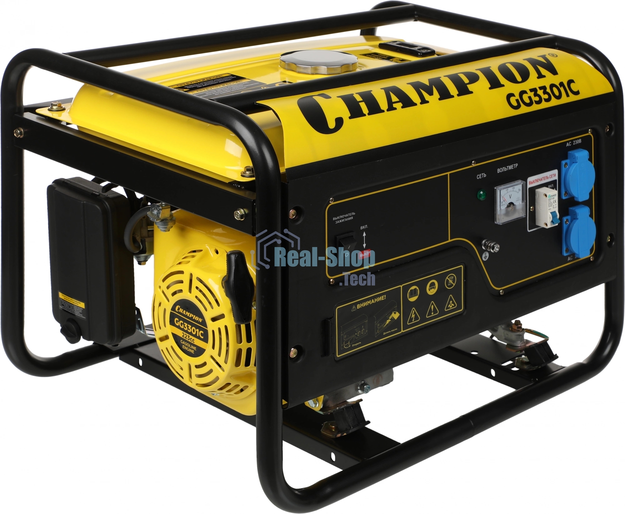ГенераторCHAMPION GG3301C (2,8/3,1кВт 6лс 15л46кг высокий пусковой ток, 7кВт), шт