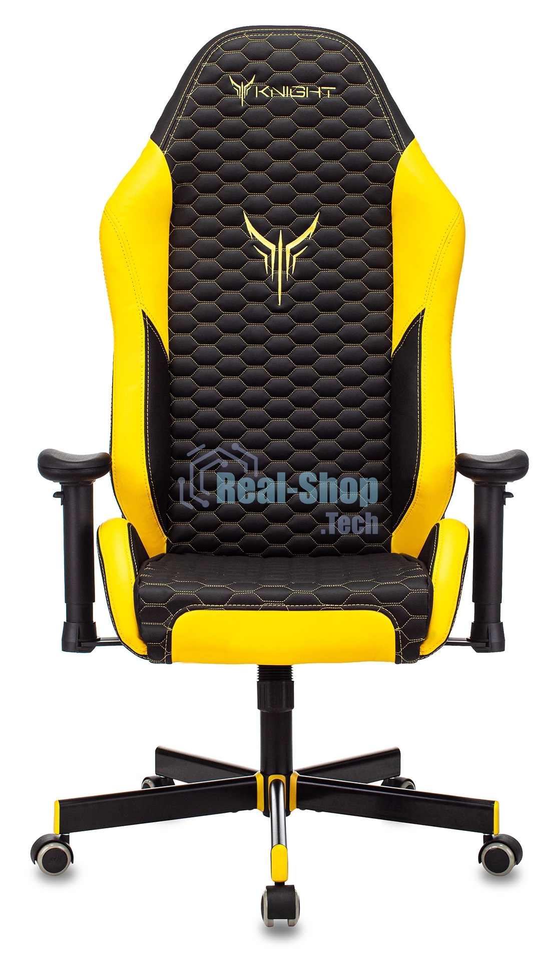 Кресло Knight Neon черный/желтый, экокожа, 120 кг, механизм качания