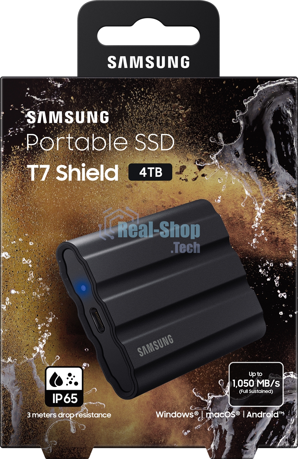 Внешний SSD Samsung T7 Shield, 4TB, USB 3.2 Gen 2 Type-C, R/W 1050/1000, черный