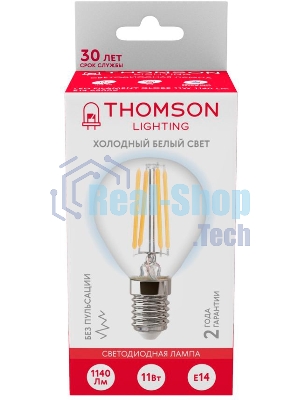 Лампа светодиодная филаментная Thomson TH-B2338 E14, шар, 11Вт, 6500К, белый холодный, 1 шт.