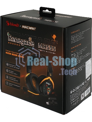 Гарнитура Bloody MR595 Renegade чёрный, беспроводная + проводная, Bluetooth/радиоканал/USB-C, до 135 ч, подсветка, съёмный микрофон