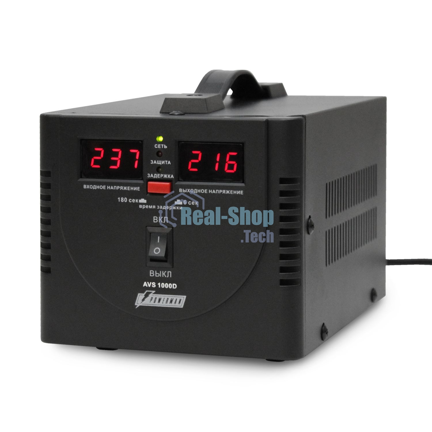 Стабилизатор напряжения Powerman AVS 1500D черный (220В±8% 1500ВА,12А,КПД 98%,циф. индикация вх./вых.)