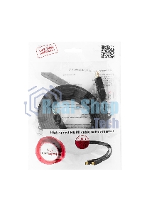 Кабель Cablexpert HDMI CC-HDMI4F-6, 19M/19M, v2.0, медь, позол.разъемы, экран, плоский кабель, 1.8м, черный, пакет