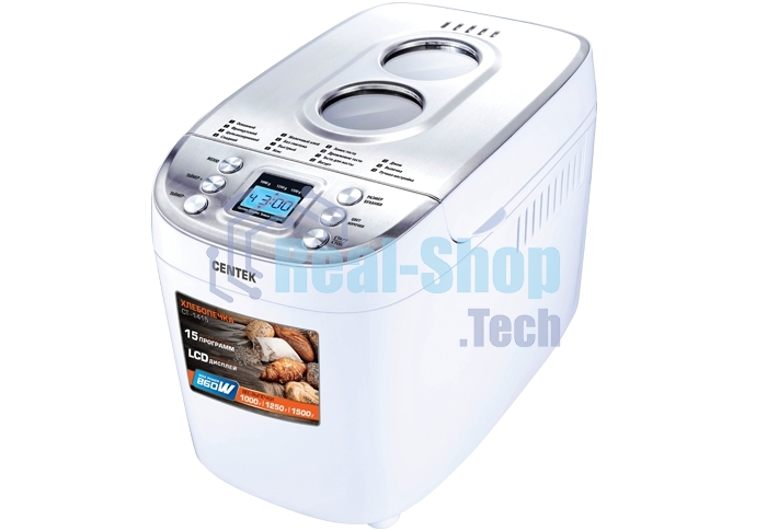 Хлебопечка Centek CT-1415 (бел/сталь) 1500 г БОЛЬШОЙ ОБЪЕМ, 860Вт, 15 программ, таймер, LCD, окошко