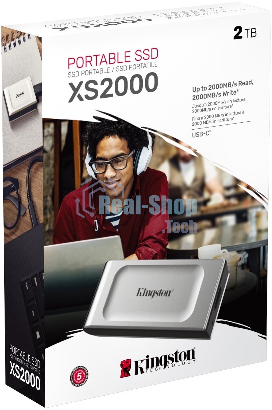 Внешний SSD Kingston XS2000, 2TB, USB 3.2 Gen 2x2 Type-C, R/W 2000/2000, серебристый