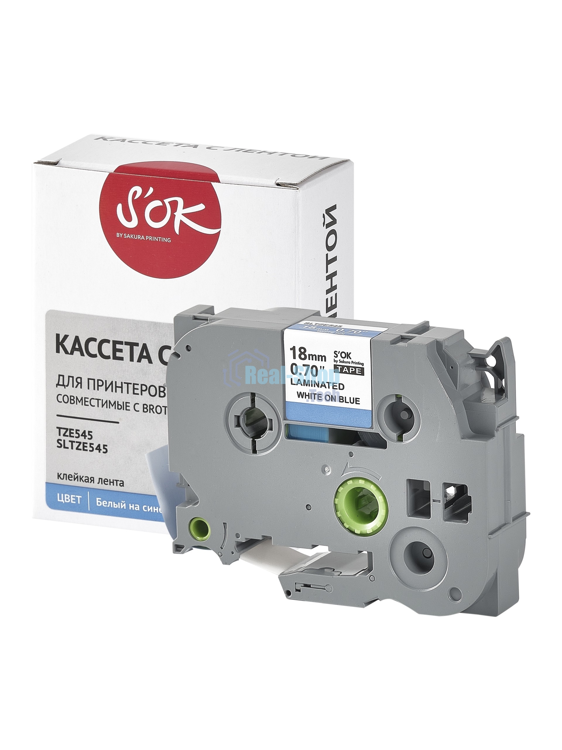 Кассета с лентой S'OK by Sakura Printing TZE545 для Brother, белый на синем, 18мм/8м, наклейка
