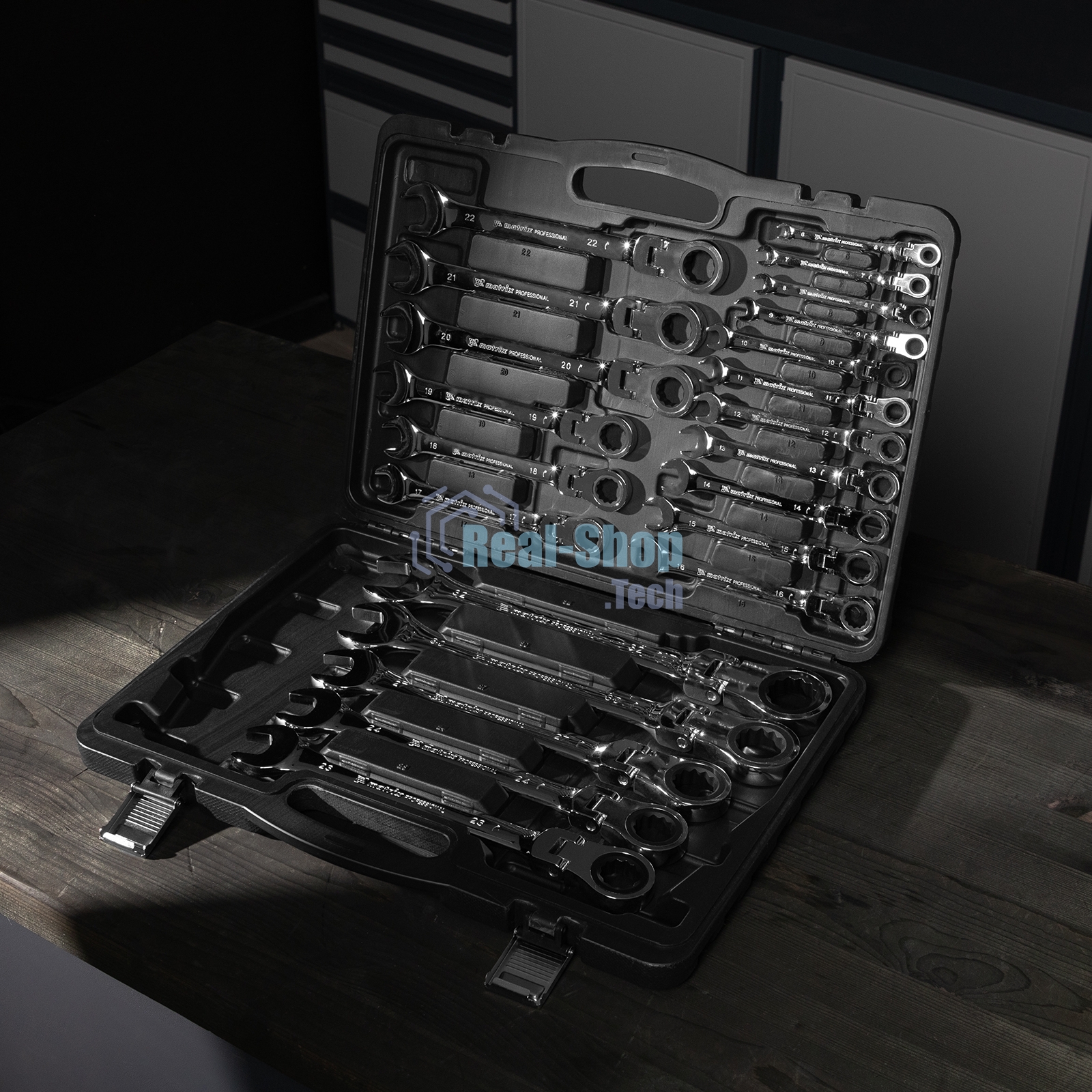 Набор ключей комбинированных Matrix, трещоточных шарнирных 22шт.