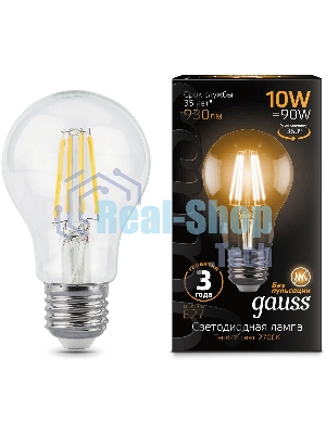 Лампа светодиодная филаментная Gauss 10Вт цок.: E27 шар 220B 2700K св. свеч. белый теп. A60 (упак.: 10 шт) (102802110)