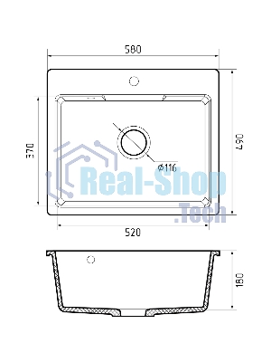 Мойка GRANFEST URBAN 658 1-чаша 580x490мм, монтаж: врезной, материал: кварц, белый