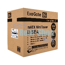 Компьютерный корпус Minitower ExeGate i3 SEA (mATX, БП 550NPX, 2*USB+1*USB 3.0, HD аудио, черный, 1 вент. 12см с RGB подсветкой, передняя и боковая панели - закаленное стекло)
