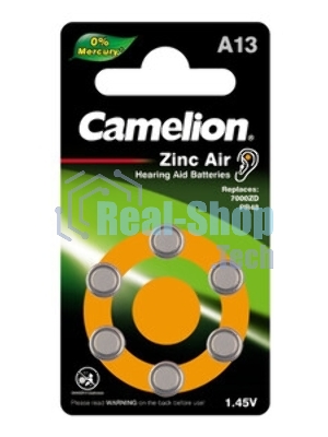 Батарейка для слуховых аппаратов Camelion ZA13 BL-6 Mercury Free (0%Hg), 1.4 V,280mAh)