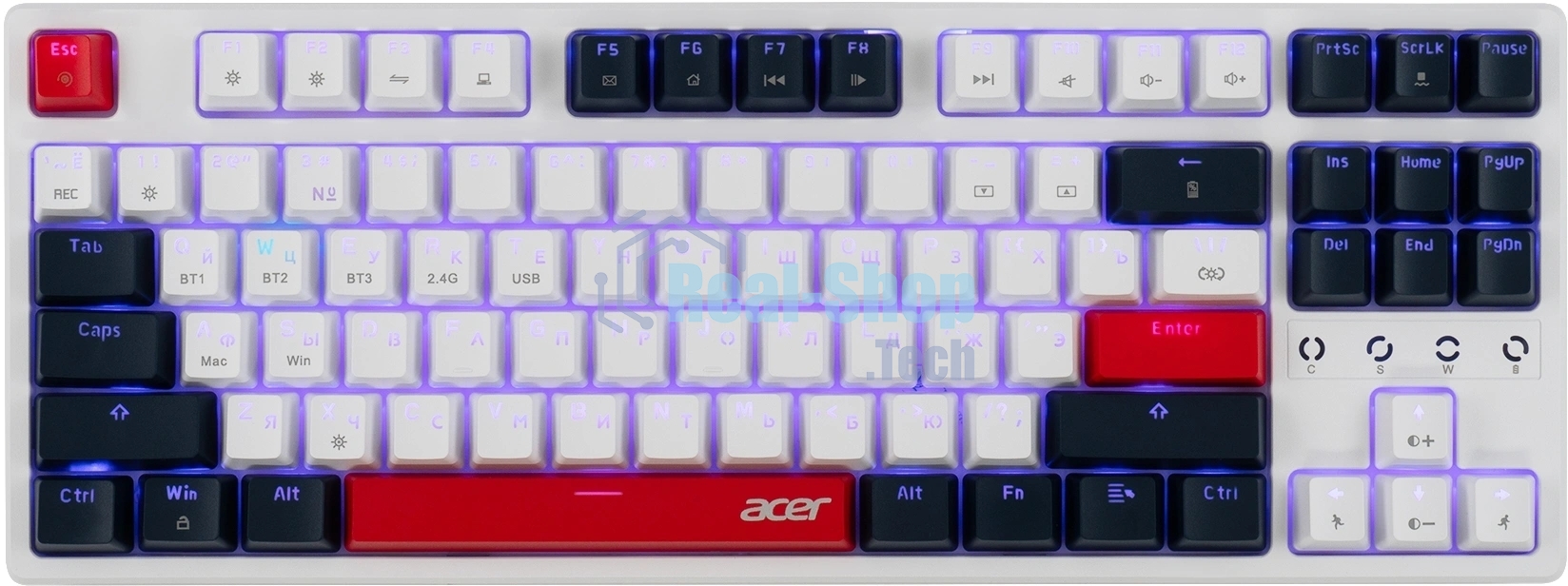 Клавиатура беспроводная Acer OKR302 (ZL.KBDEE.016), USB, Bluetooth/Радиоканал, белый