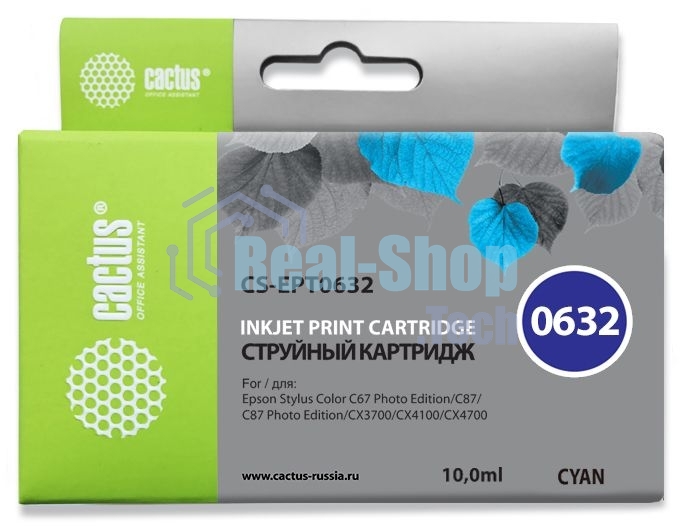 Картридж струйный Cactus CS-EPT0632 голубой (10 мл) для Epson Stylus C67/C87/CX3700/CX4100/CX4700