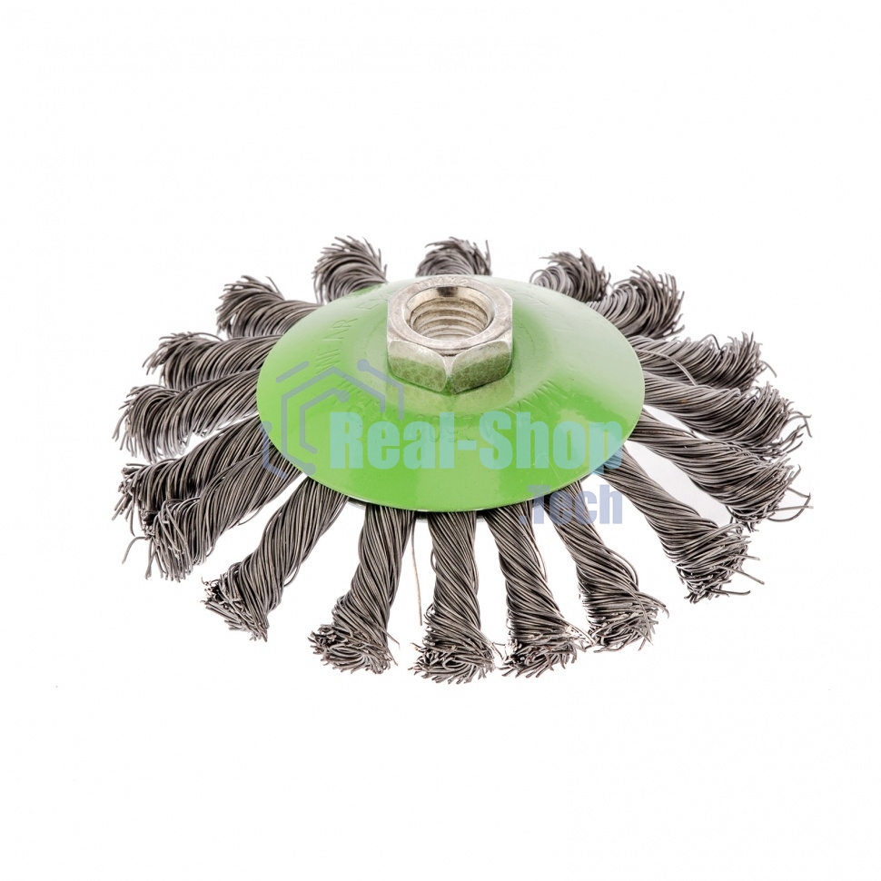 Щетка для УШМ Сибртех 115 мм, М14, Тарелка, крученая проволока 0,5 мм