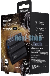 Внешний SSD Samsung T7 Shield, 4TB, USB 3.2 Gen 2 Type-C, R/W 1050/1000, черный