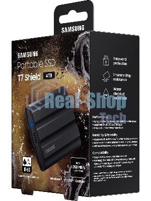 Внешний SSD Samsung T7 Shield, 4TB, USB 3.2 Gen 2 Type-C, R/W 1050/1000, черный