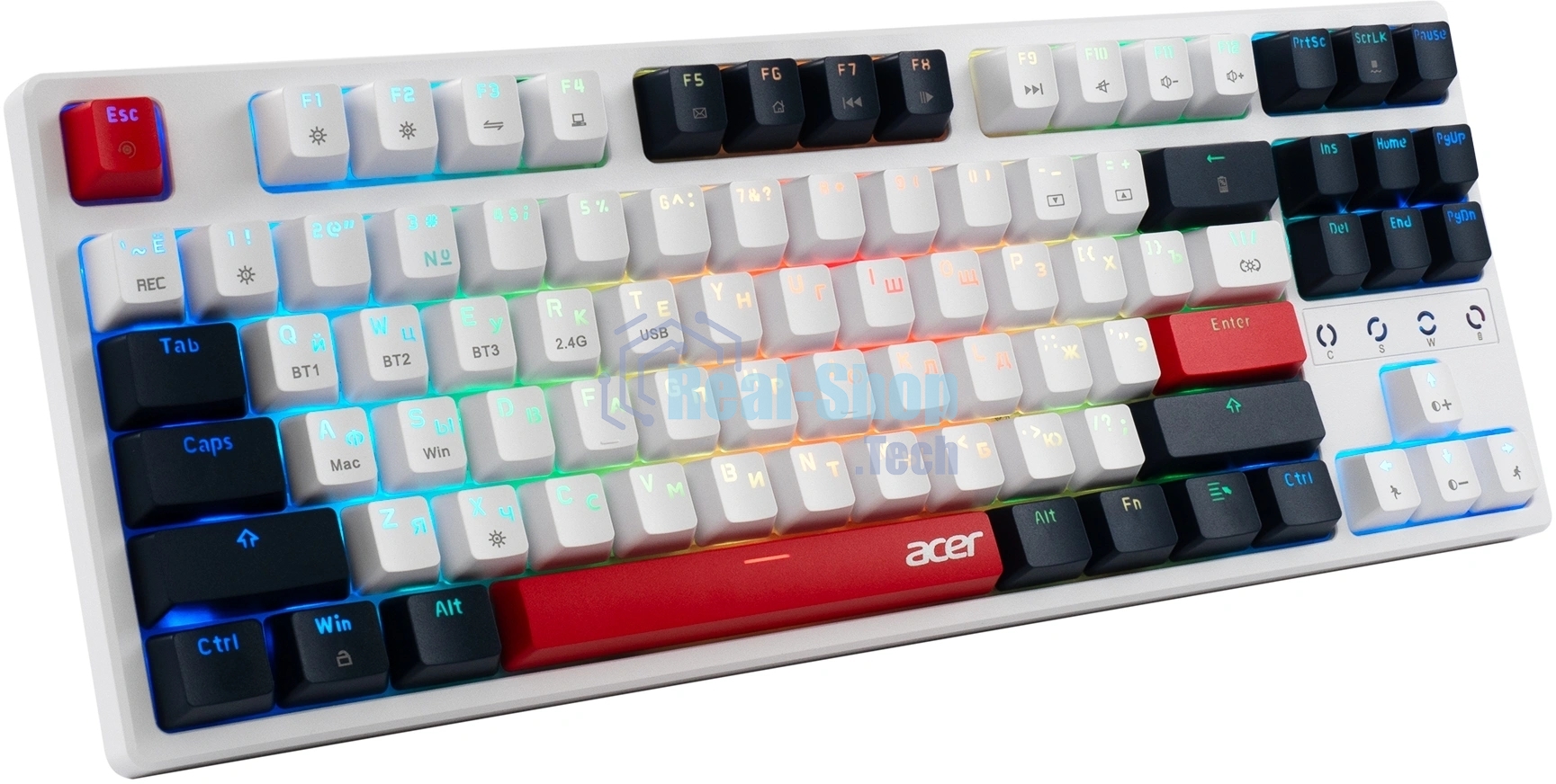 Клавиатура беспроводная Acer OKR302 (ZL.KBDEE.016), USB, Bluetooth/Радиоканал, белый