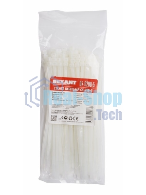 Хомут-стяжка кабельная нейлоновая Rexant 200 x4,8 мм, белая, упаковка 100 шт.
