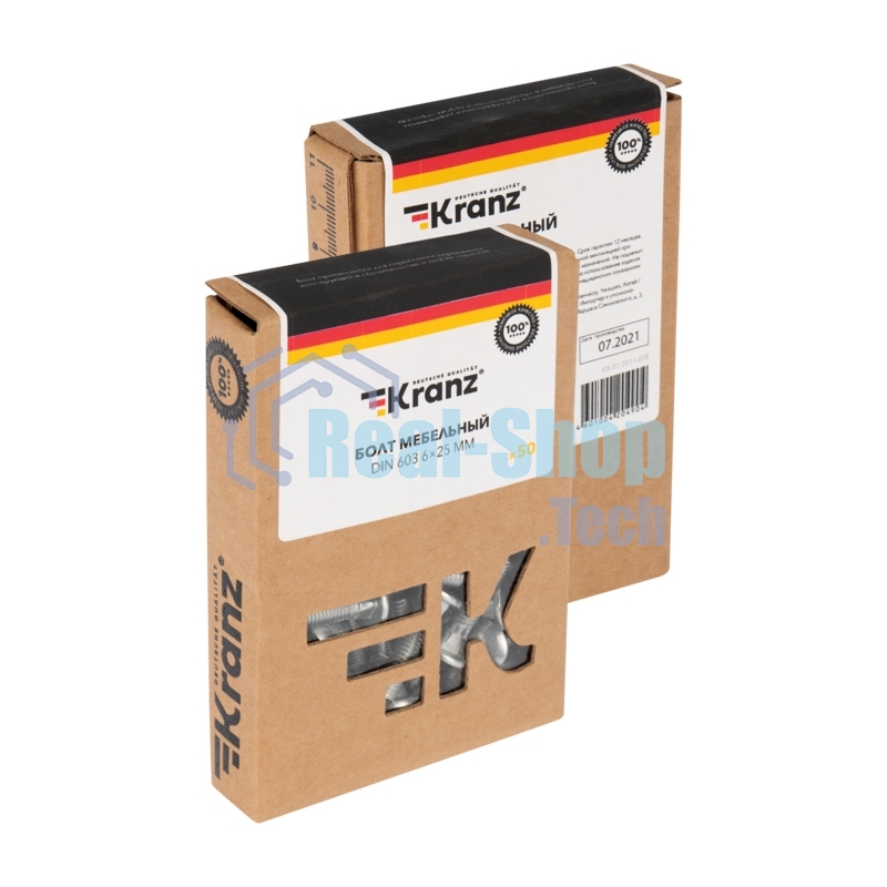 Болт мебельный Kranz DIN 603, 6х25, короб (50 шт./уп.)