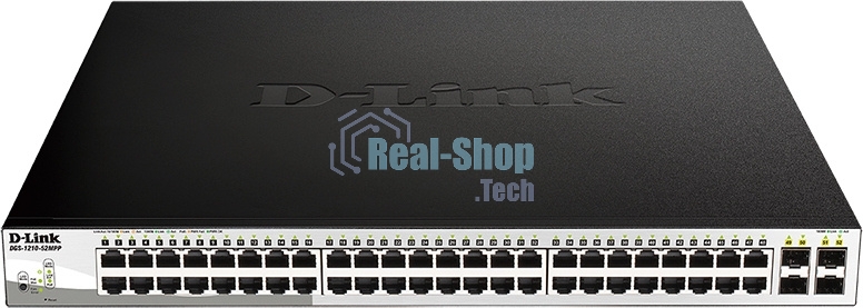 Коммутатор настраиваемый D-Link DGS-1210-52MPP/E2A PROJ WebSmart с 48 портами 10/100/1000Base-T и 4 портами 1000Base-X SFP (порты 1-48 с поддержкой PoE 802.3af/802.3at (30 Вт), PoE-бюджет 740 Вт)
