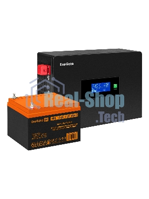 Комплект Источник бесперебойного питания EX295992RUS + батарея 26Aч EX285663RUS 1шт (инвертор, синус, для котла, PF=1, настенный) ExeGate IdealSine SR-600.LCD.2SH <600VA/600W, чистая синусоида, цветной LCD-дисплей, 2*Schuko, крепление настенное, черный> + батарея ExeGate HRL 12-26 (12В, 26А·ч) 1шт