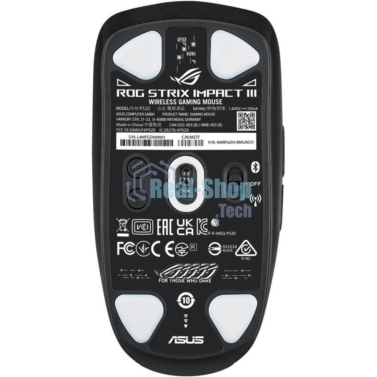 Мышь беспроводная ASUS ROG Strix Impact III Wireless черный, 36000 dpi, радиоканал, Bluetooth, USB, кнопки - 6
